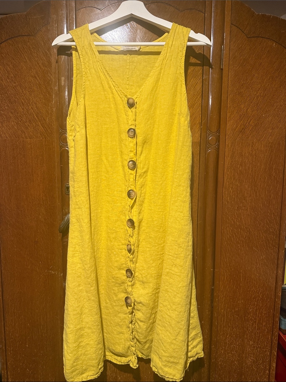 Made in Italy. Valentina Linen Yellow Button-Front Sleeveless Dress or vest